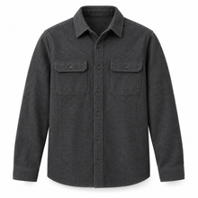 Charcoal brushed overshirt on a pure white background