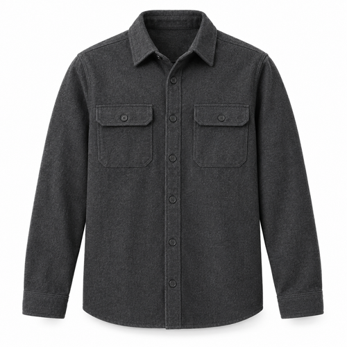 Charcoal brushed overshirt on a pure white background