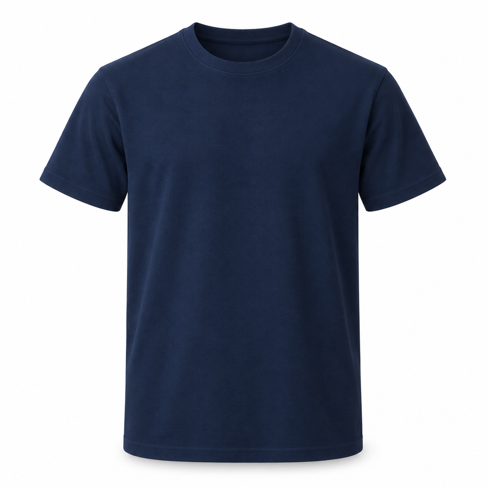 Deep navy clean pique T-shirt on a pure white background