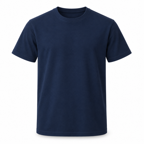 Deep navy clean pique T-shirt on a pure white background