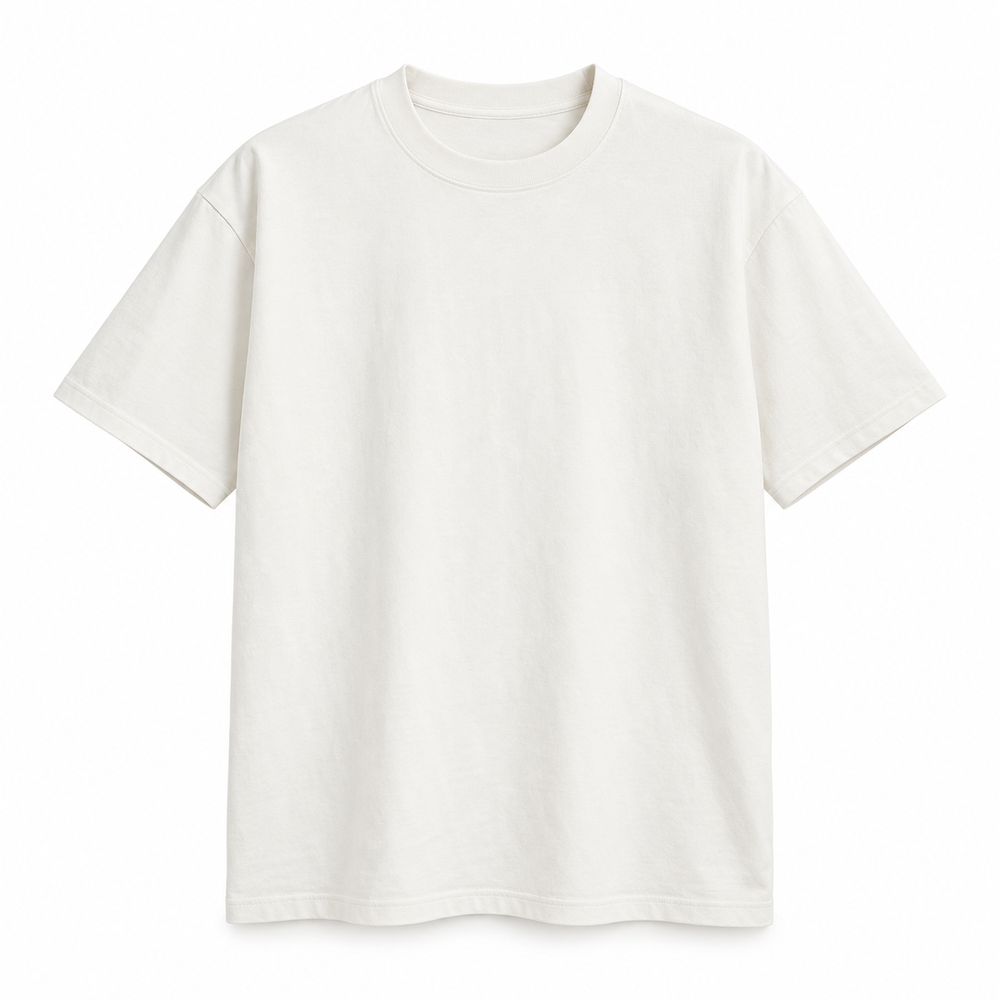 Off-white heavyweight crew-neck T-shirt on a pure white background