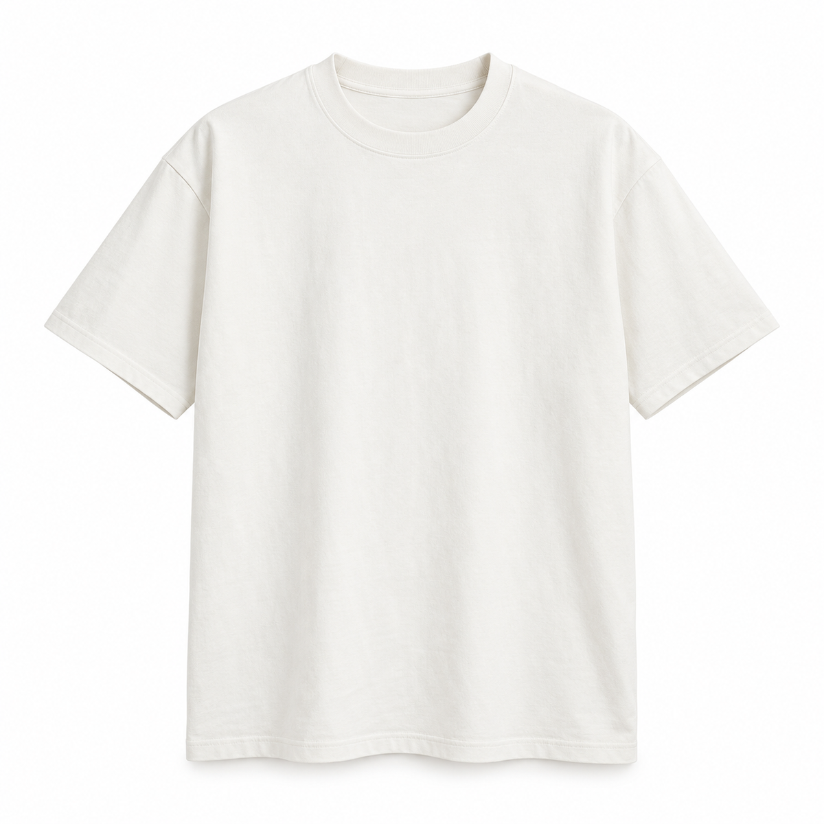 Off-white heavyweight crew-neck T-shirt on a pure white background