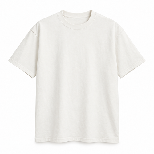 Off-white heavyweight crew-neck T-shirt on a pure white background