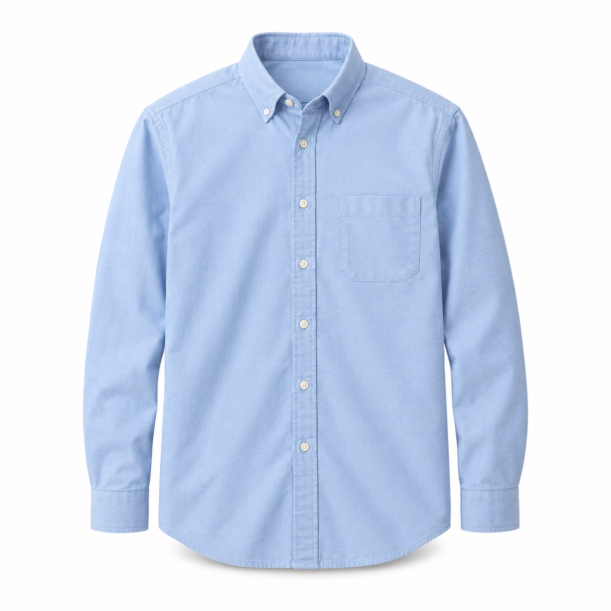 Pale blue Oxford button-down casual shirt on a pure white background